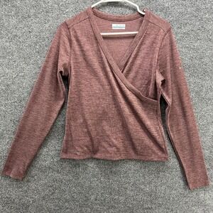 Columbia Womens Mauve Space Dye Faux Wrap Long Sleeve Ribbed Top Size Medium